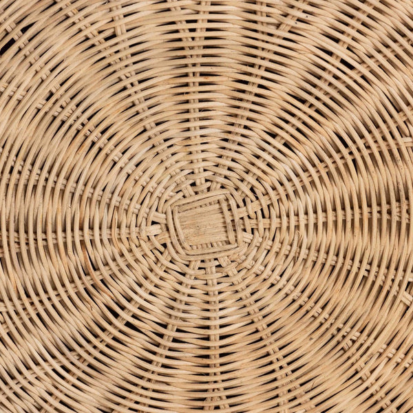 Baxton Studio bali Ying Round Natural Rattan Ottoman with Pleated Skirt - Handwoven Accent Table for Living Spaces Large Ying-Large-Natural/Rattan-Cushion-Ottoman