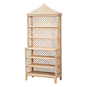 Baxton Studio bali Adonis Rattan Display Shelf – 6-Tier Pagoda Top Bookcase, Coastal Boho Storage Organizer Unit Adonis-Natural/Rattan-Shelf