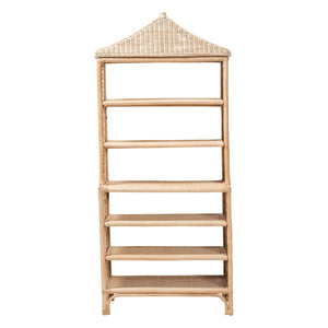Baxton Studio bali Adonis Rattan Display Shelf – 6-Tier Pagoda Top Bookcase, Coastal Boho Storage Organizer Unit Adonis-Natural/Rattan-Shelf