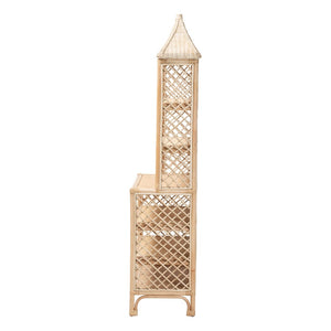 Baxton Studio bali Adonis Rattan Display Shelf – 6-Tier Pagoda Top Bookcase, Coastal Boho Storage Organizer Unit Adonis-Natural/Rattan-Shelf