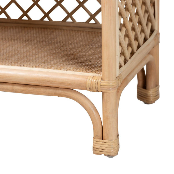 Baxton Studio bali Adonis Rattan Display Shelf – 6-Tier Pagoda Top Bookcase, Coastal Boho Storage Organizer Unit Adonis-Natural/Rattan-Shelf