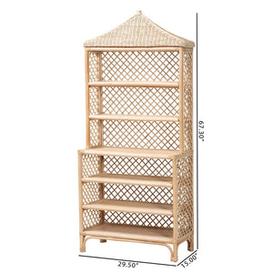 Baxton Studio bali Adonis Rattan Display Shelf – 6-Tier Pagoda Top Bookcase, Coastal Boho Storage Organizer Unit Adonis-Natural/Rattan-Shelf