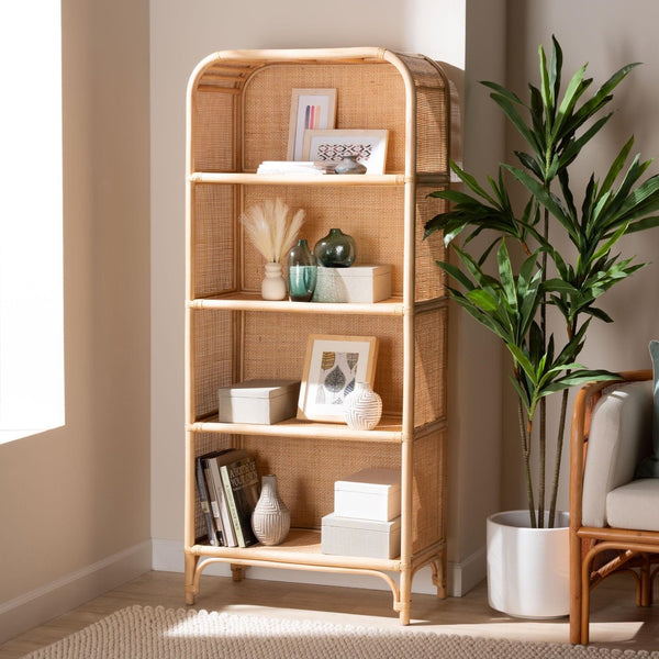 Baxton Studio bali Chusi Natural Rattan Decorative Shelf - Handwoven Boho Storage Unit for Living Room or Bedroom Chusi-Natural/Rattan-Shelf