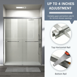 English Elm 56-60 in Semi-frameless Bypass Shower Door Matte Black Tempered Glass Walk-in Brushed Nickel W1573P239436
