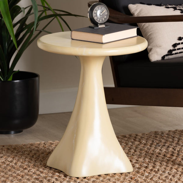 Baxton Studio bali Aponi Marbled Resin End Table - Sculptural Modern Accent Furniture for Stylish Living Spaces Cream Aponi-Cream Marbled Resin-ET