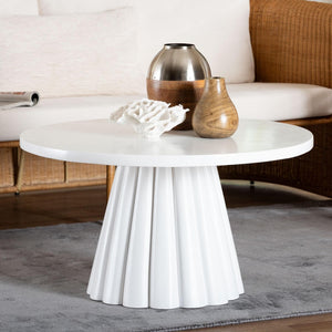 Baxton Studio bali Parvana Round Coffee Table - Modern Fluted Pedestal Base, Durable White Resin Accent Piece Parvana-White Resin-CT