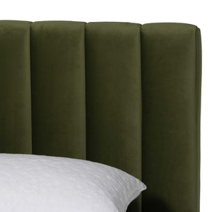 Baxton Studio Baxton Studio Granger Velvet Bed - Modern Low Profile Frame with Channel Tufted Headboard, Queen Size BBT61347-Moss Green Velvet/Wenge-Queen