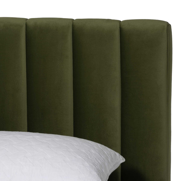 Baxton Studio Baxton Studio Granger Velvet Bed - Modern Low Profile Frame with Channel Tufted Headboard, Queen Size BBT61347-Moss Green Velvet/Wenge-Queen