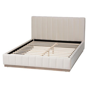 Baxton Studio Baxton Studio Granger Velvet Bed Frame, Channel Tufted Headboard, Modern Low Profile, Alabaster Queen BBT61347-Alabaster White Velvet/White Washed Oak-Queen