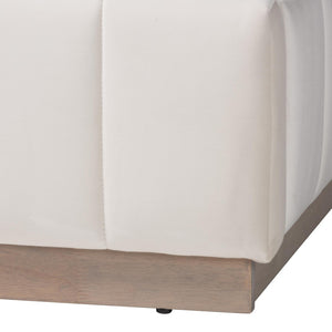 Baxton Studio Baxton Studio Granger Velvet Bed Frame, Channel Tufted Headboard, Modern Low Profile, Alabaster Queen BBT61347-Alabaster White Velvet/White Washed Oak-Queen
