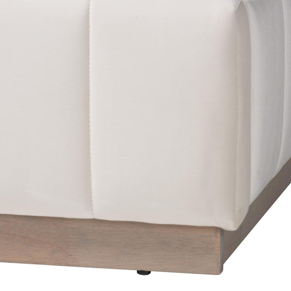 Baxton Studio Baxton Studio Granger Velvet Bed Frame, Channel Tufted Headboard, Modern Low Profile, Alabaster Queen BBT61347-Alabaster White Velvet/White Washed Oak-Queen