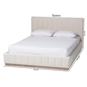 Baxton Studio Baxton Studio Granger Velvet Bed Frame, Channel Tufted Headboard, Modern Low Profile, Alabaster Queen BBT61347-Alabaster White Velvet/White Washed Oak-Queen