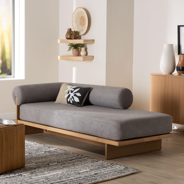 Baxton Studio Baxton Studio Bertille Left-Arm Chaise Lounge – Stylish Japandi Sofa Daybed with Plush Grey Cushion BBT8086-RB08-30 Grey/Oak-Chaise