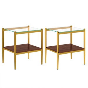 English Elm Coffee Table Set Of 3 With Tempered Glass & Mdf Storage Layer - Modern Living Room Tables! W241S00051