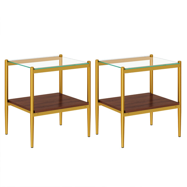 English Elm Coffee Table Set Of 3 With Tempered Glass & Mdf Storage Layer - Modern Living Room Tables! W241S00051