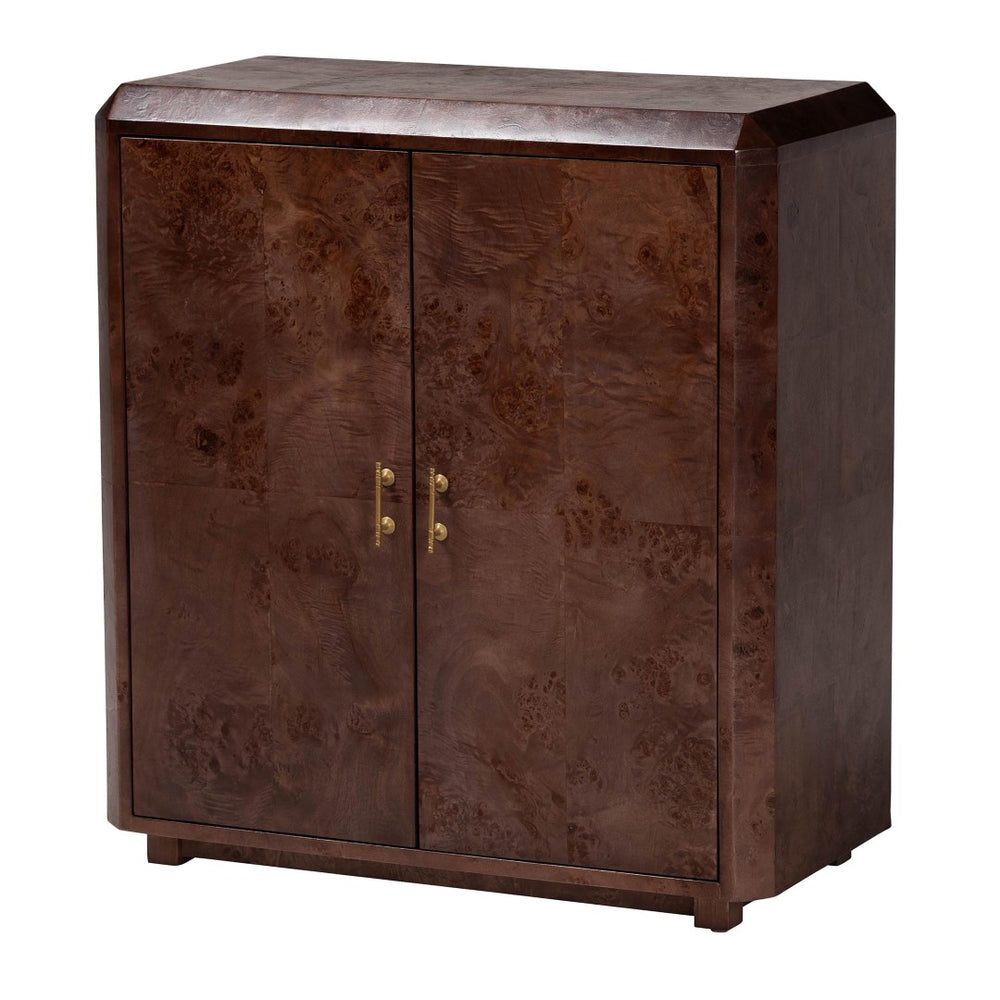 Baxton Studio bali Valora Elegant Real Burl Wood Storage Cabinet - Modern Double Door Sideboard for Your Home Decor SVN-1308B-Dark Walnut-Nebu-2DR-Cabinet