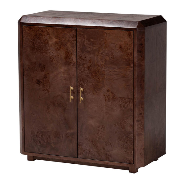Baxton Studio bali Valora Elegant Real Burl Wood Storage Cabinet - Modern Double Door Sideboard for Your Home Decor SVN-1308B-Dark Walnut-Nebu-2DR-Cabinet