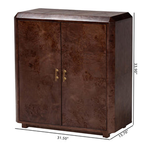 Baxton Studio bali Valora Elegant Real Burl Wood Storage Cabinet - Modern Double Door Sideboard for Your Home Decor SVN-1308B-Dark Walnut-Nebu-2DR-Cabinet