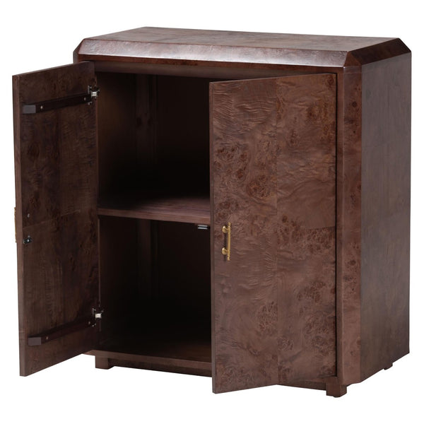 Baxton Studio bali Valora Elegant Real Burl Wood Storage Cabinet - Modern Double Door Sideboard for Your Home Decor SVN-1308B-Dark Walnut-Nebu-2DR-Cabinet