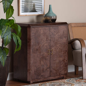 Baxton Studio bali Valora Elegant Real Burl Wood Storage Cabinet - Modern Double Door Sideboard for Your Home Decor SVN-1308B-Dark Walnut-Nebu-2DR-Cabinet