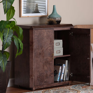 Baxton Studio bali Valora Elegant Real Burl Wood Storage Cabinet - Modern Double Door Sideboard for Your Home Decor SVN-1308B-Dark Walnut-Nebu-2DR-Cabinet