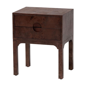 Baxton Studio Bali Kayla Modern Burl Wood Nightstand In Dark Walnut - Unique Bedside Table With Two Drawers Dark Walnut Frame, Burl Wood Veneer + Mdf,Mindi Wood Legs,Plywood(Drawers) Svn-1152-dark Walnut Op1-kayla-ns