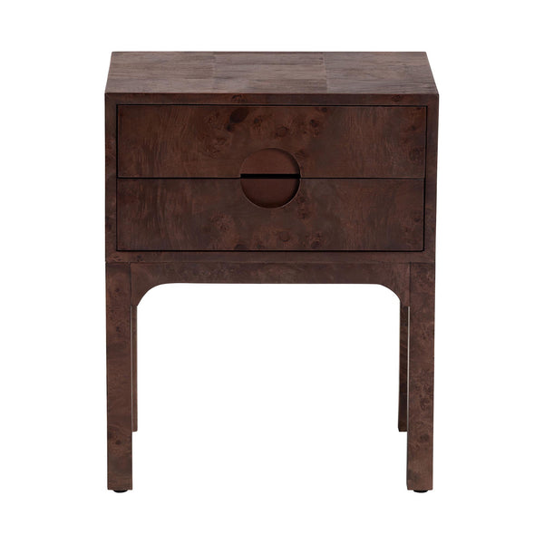 Baxton Studio Bali Kayla Modern Burl Wood Nightstand In Dark Walnut - Unique Bedside Table With Two Drawers Dark Walnut Frame, Burl Wood Veneer + Mdf,Mindi Wood Legs,Plywood(Drawers) Svn-1152-dark Walnut Op1-kayla-ns