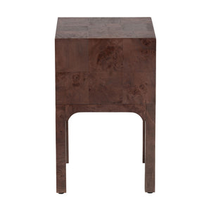 Baxton Studio Bali Kayla Modern Burl Wood Nightstand In Dark Walnut - Unique Bedside Table With Two Drawers Dark Walnut Frame, Burl Wood Veneer + Mdf,Mindi Wood Legs,Plywood(Drawers) Svn-1152-dark Walnut Op1-kayla-ns