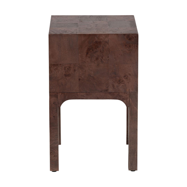 Baxton Studio Bali Kayla Modern Burl Wood Nightstand In Dark Walnut - Unique Bedside Table With Two Drawers Dark Walnut Frame, Burl Wood Veneer + Mdf,Mindi Wood Legs,Plywood(Drawers) Svn-1152-dark Walnut Op1-kayla-ns