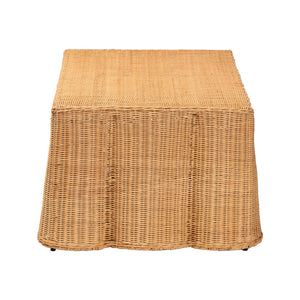 Baxton Studio Bali Palm Scalloped Rattan Coffee Table - Handcrafted Wicker Accent Table For Chic Coastal Living Light Honey Natural Rattan,Plywood(Underneath Tabletop),Metal(Internal Frame） Palm-light Honey Rattan-rectangular-coffee Table