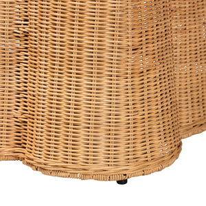Baxton Studio Bali Palm Scalloped Rattan Coffee Table - Handcrafted Wicker Accent Table For Chic Coastal Living Light Honey Natural Rattan,Plywood(Underneath Tabletop),Metal(Internal Frame） Palm-light Honey Rattan-rectangular-coffee Table