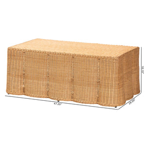 Baxton Studio Bali Palm Scalloped Rattan Coffee Table - Handcrafted Wicker Accent Table For Chic Coastal Living Light Honey Natural Rattan,Plywood(Underneath Tabletop),Metal(Internal Frame） Palm-light Honey Rattan-rectangular-coffee Table