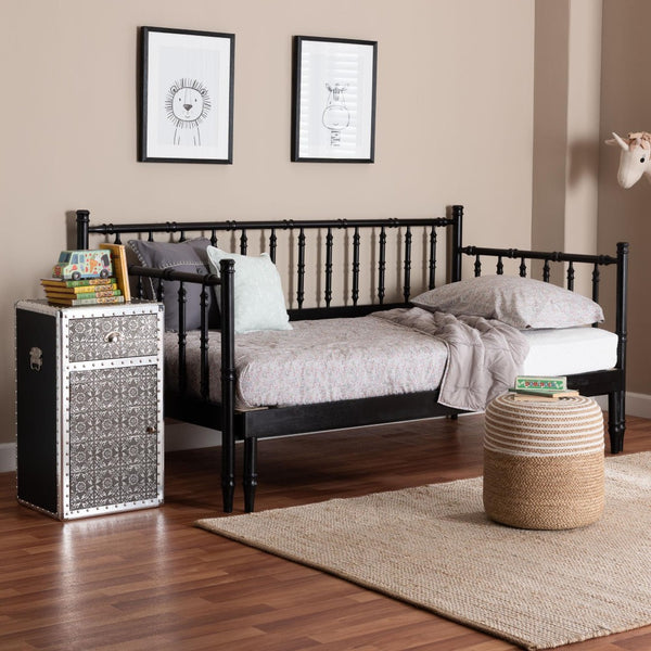 Baxton Studio Baxton Studio Marisela Expandable Daybed - Twin to King Versatile Wood Frame with Elegant Spindle Design MG0246-4-Black-Twin to King-Daybed