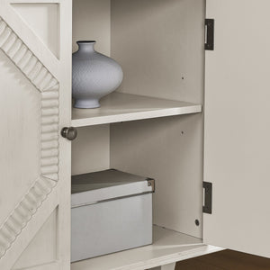 English Elm 65.2" Mid Century Sideboard Buffet with Fluted Geometric Doors, Spacious Adjustable Shelves & Brass Accents Antique White W1801P346230