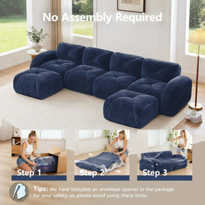 English Elm U-shaped Modular Velvet Sofa Tufted Cushions High Density Foam Living Room Sectional Blue W714S01624