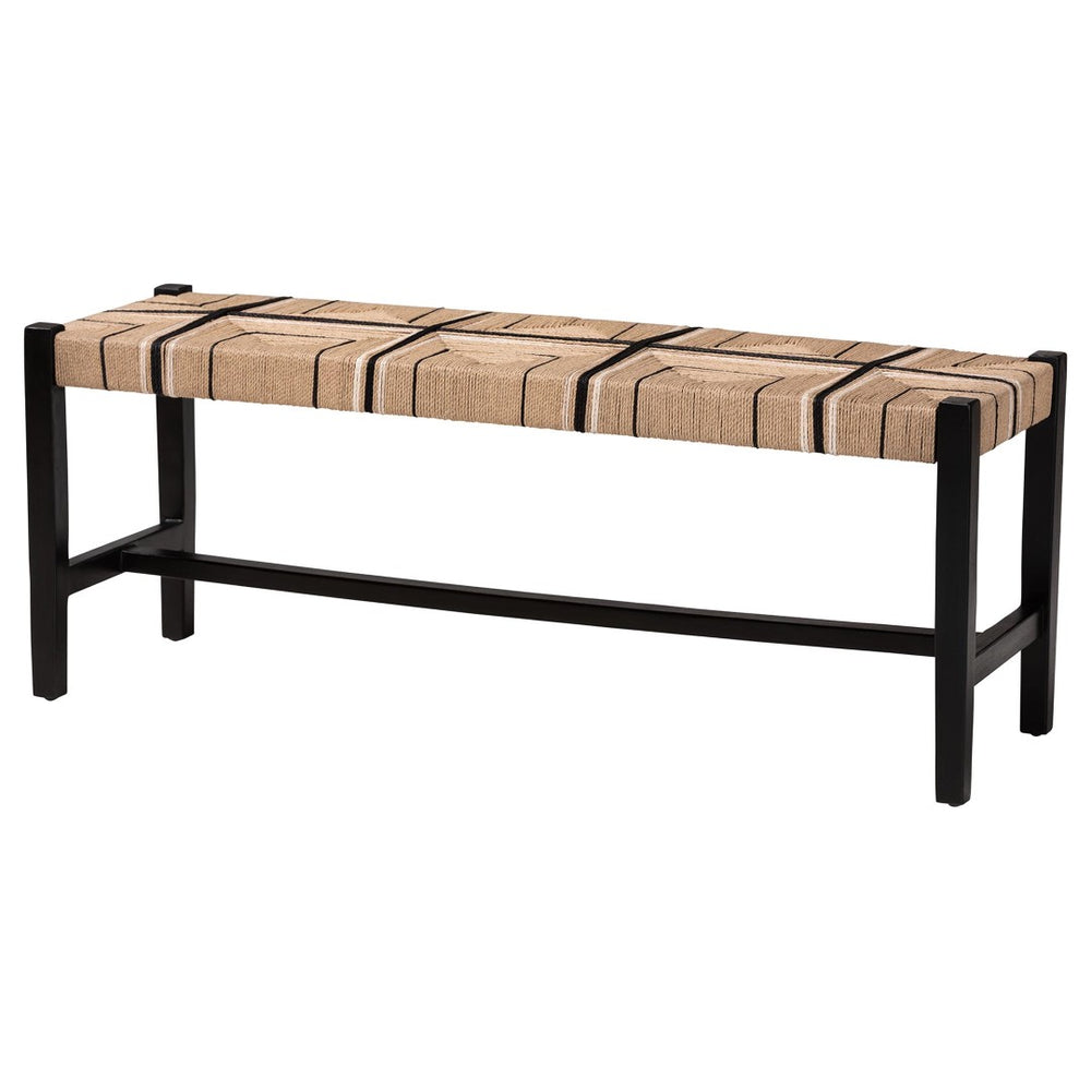 Baxton Studio bali Prita Handcrafted Woven Paper Loom Bench with Mahogany Frame – Stylish Accent for Any Space Black BNCH-1-BK Wood/BR Loom-Bench