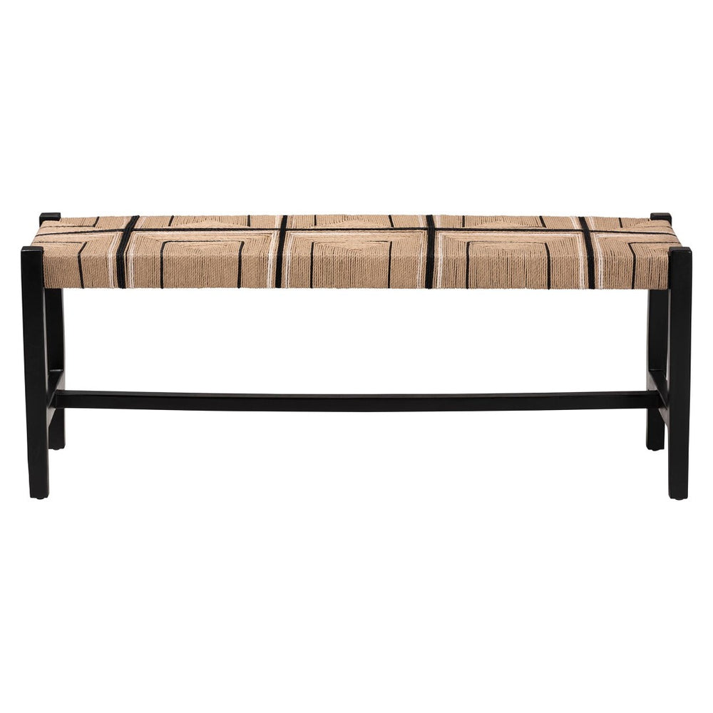 Baxton Studio bali Prita Handcrafted Woven Paper Loom Bench with Mahogany Frame – Stylish Accent for Any Space Black BNCH-1-BK Wood/BR Loom-Bench