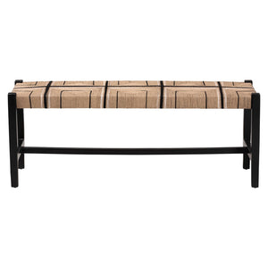 Baxton Studio bali Prita Handcrafted Woven Paper Loom Bench with Mahogany Frame – Stylish Accent for Any Space Black BNCH-1-BK Wood/BR Loom-Bench