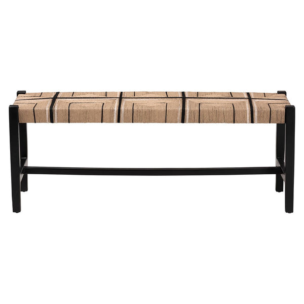 Baxton Studio bali Prita Handcrafted Woven Paper Loom Bench with Mahogany Frame – Stylish Accent for Any Space Black BNCH-1-BK Wood/BR Loom-Bench