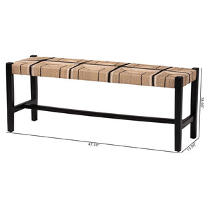 Baxton Studio bali Prita Handcrafted Woven Paper Loom Bench with Mahogany Frame – Stylish Accent for Any Space Black BNCH-1-BK Wood/BR Loom-Bench