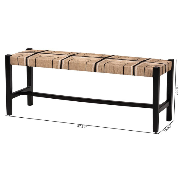 Baxton Studio bali Prita Handcrafted Woven Paper Loom Bench with Mahogany Frame – Stylish Accent for Any Space Black BNCH-1-BK Wood/BR Loom-Bench