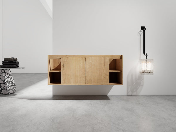 English Elm 48" Wall Mounted Bathroom Vanity With Soft Closing Doors, Open Storage, Stylish & Durable Design W999125012