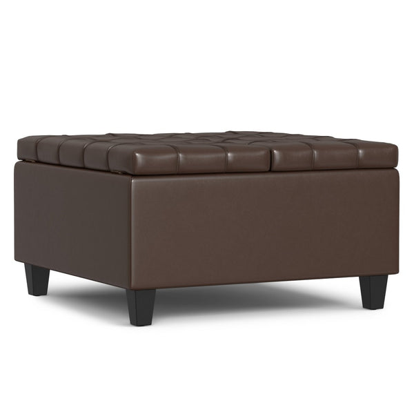 English Elm Harrison Square Lift-top Storage Ottoman in Vegan Leather for Compact Living Rooms Brown B136P254715