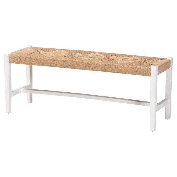 Baxton Studio bali Prita Handcrafted Woven Paper Loom Bench with Mahogany Frame – Stylish Accent for Any Space White BNCH-1-WH Wood/BR Loom-Bench