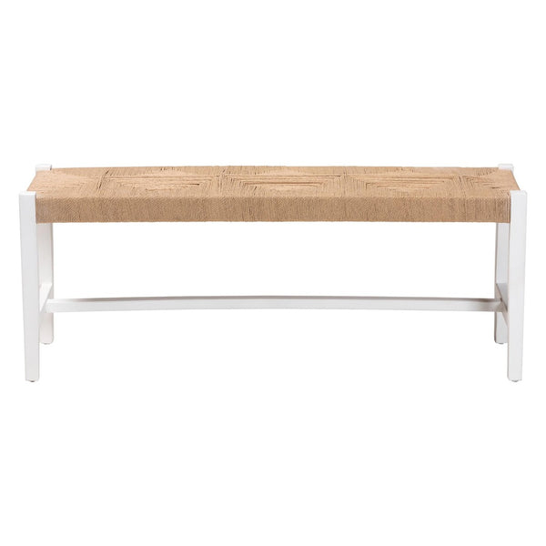 Baxton Studio bali Prita Handcrafted Woven Paper Loom Bench with Mahogany Frame – Stylish Accent for Any Space White BNCH-1-WH Wood/BR Loom-Bench
