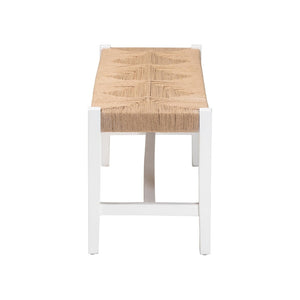 Baxton Studio bali Prita Handcrafted Woven Paper Loom Bench with Mahogany Frame – Stylish Accent for Any Space White BNCH-1-WH Wood/BR Loom-Bench