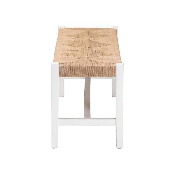 Baxton Studio bali Prita Handcrafted Woven Paper Loom Bench with Mahogany Frame – Stylish Accent for Any Space White BNCH-1-WH Wood/BR Loom-Bench