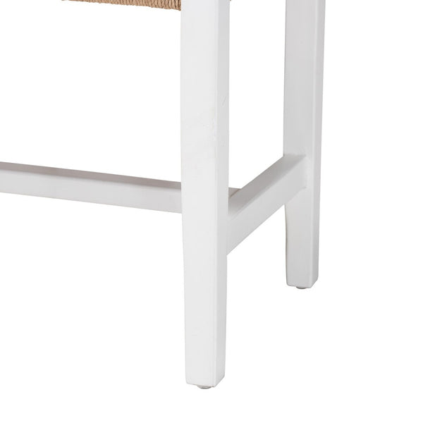Baxton Studio bali Prita Handcrafted Woven Paper Loom Bench with Mahogany Frame – Stylish Accent for Any Space White BNCH-1-WH Wood/BR Loom-Bench
