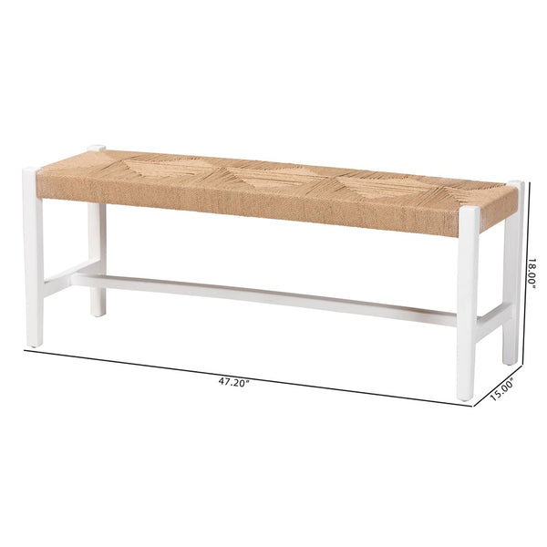 Baxton Studio bali Prita Handcrafted Woven Paper Loom Bench with Mahogany Frame – Stylish Accent for Any Space White BNCH-1-WH Wood/BR Loom-Bench