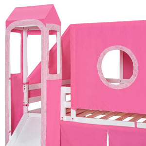 English Elm Full Size Castle Loft Bed with Tent Canopy and Tower for Kids Playroom LT000569AAH-1